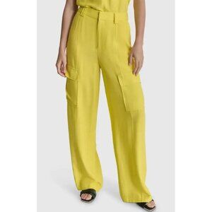 DKNY Womens Crinkle-Texture Wide-Leg Cargo Pants Acid Yellow Size 4 NWOT